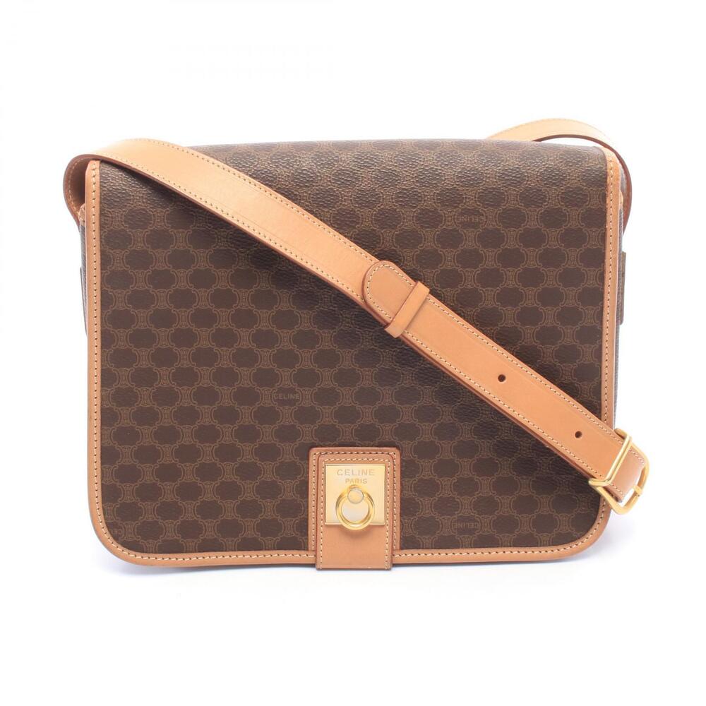 Celine Macadam Shoulder Bag Canvas Leather Brown